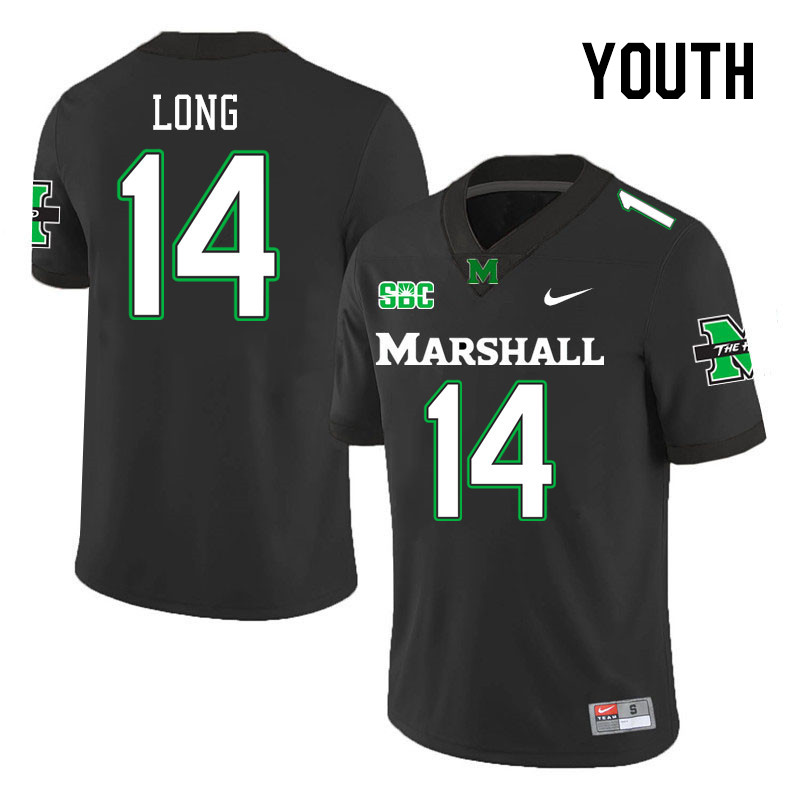 Youth #14 JacQai Long Marshall Thundering Herd SBC Conference College Football Jerseys Stitched-Blac